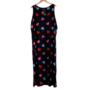 🌈 6/$60 Avenue BOD Maxi Dress Size 30-32 Black Multicolor Hearts Sleeveless
